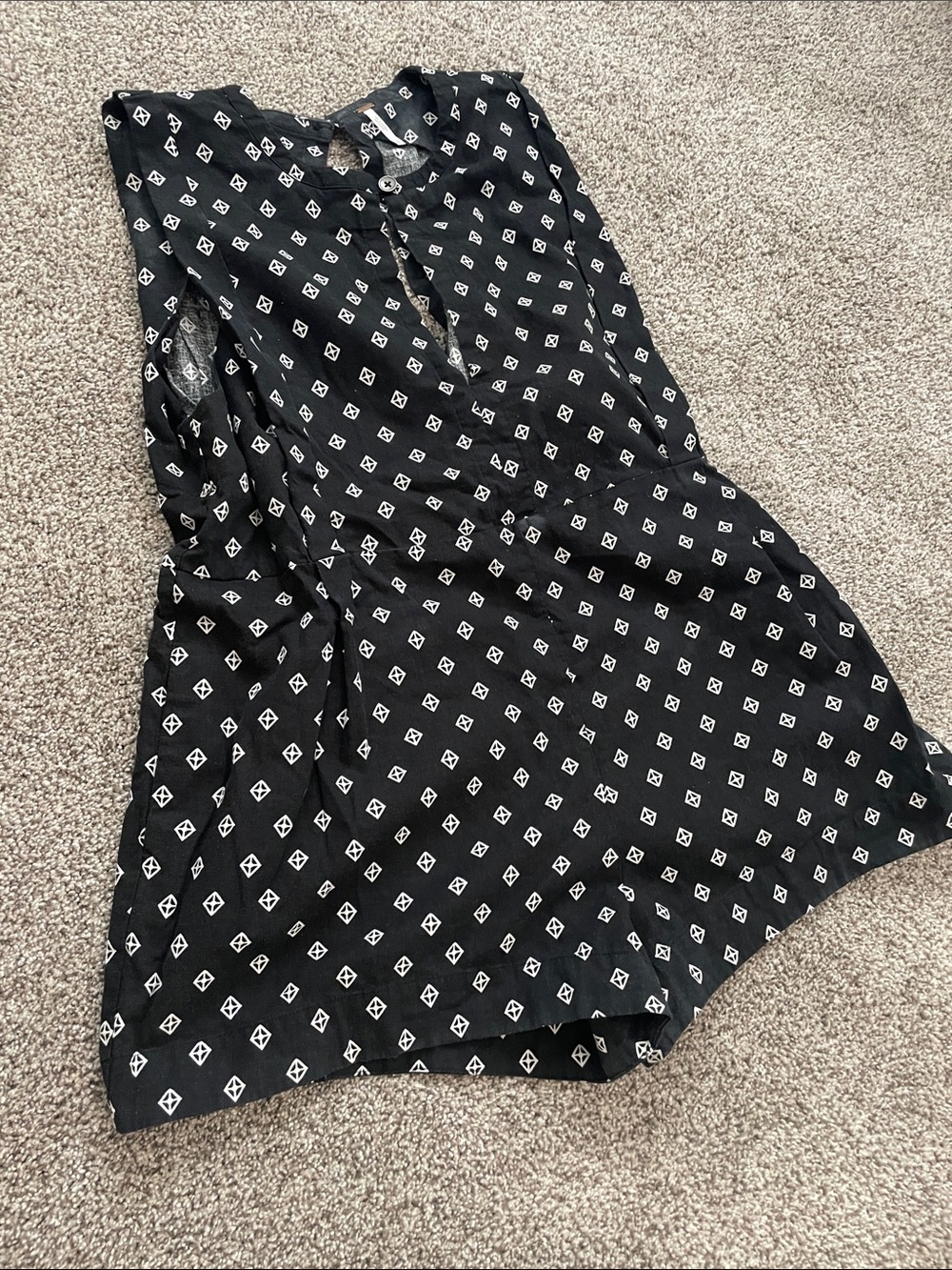 Free People Black Romper with White Geo Print